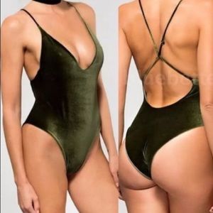 Velvet green one piece bathing suit